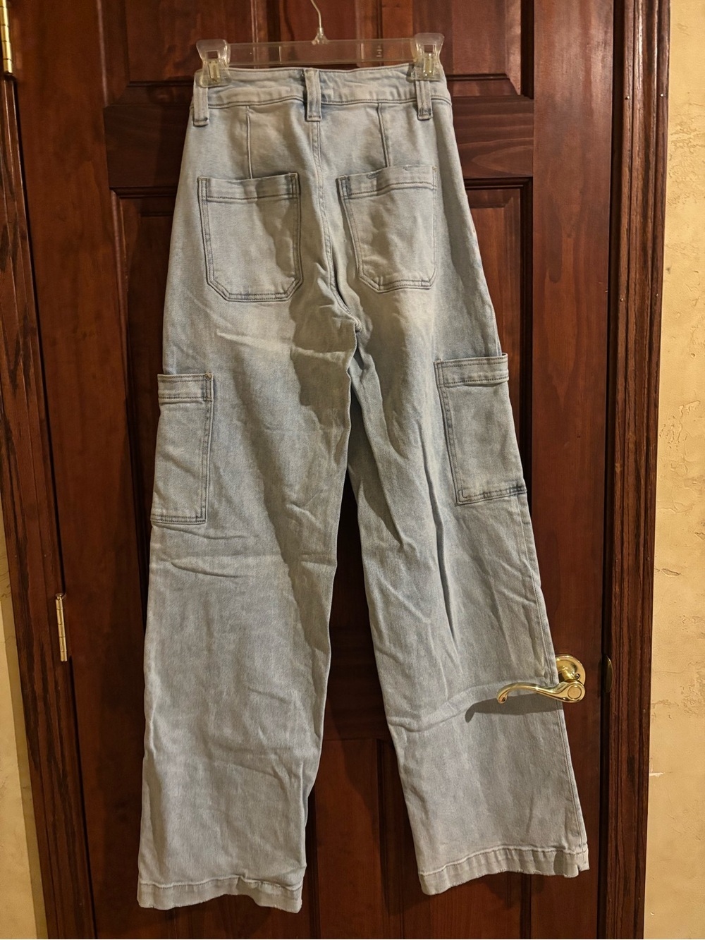 Light Blue Wide Leg Cargo Denim Pants